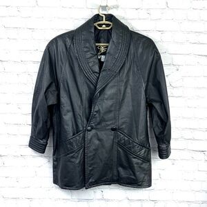 VINTAGE |•JFS SIGNATURE LEATHER•| 80s 90s Leather Thigh Length Jacket Medium
